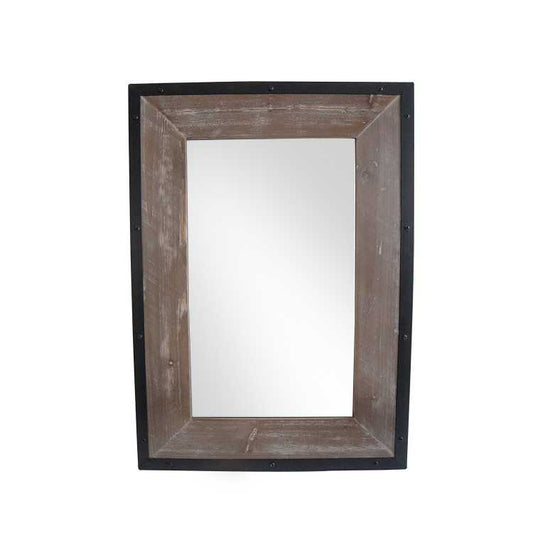 Transitional Mirror With Wooden Framing And Metal Outline, Black & Brown By Benzara | Mirrors |  Modishstore 