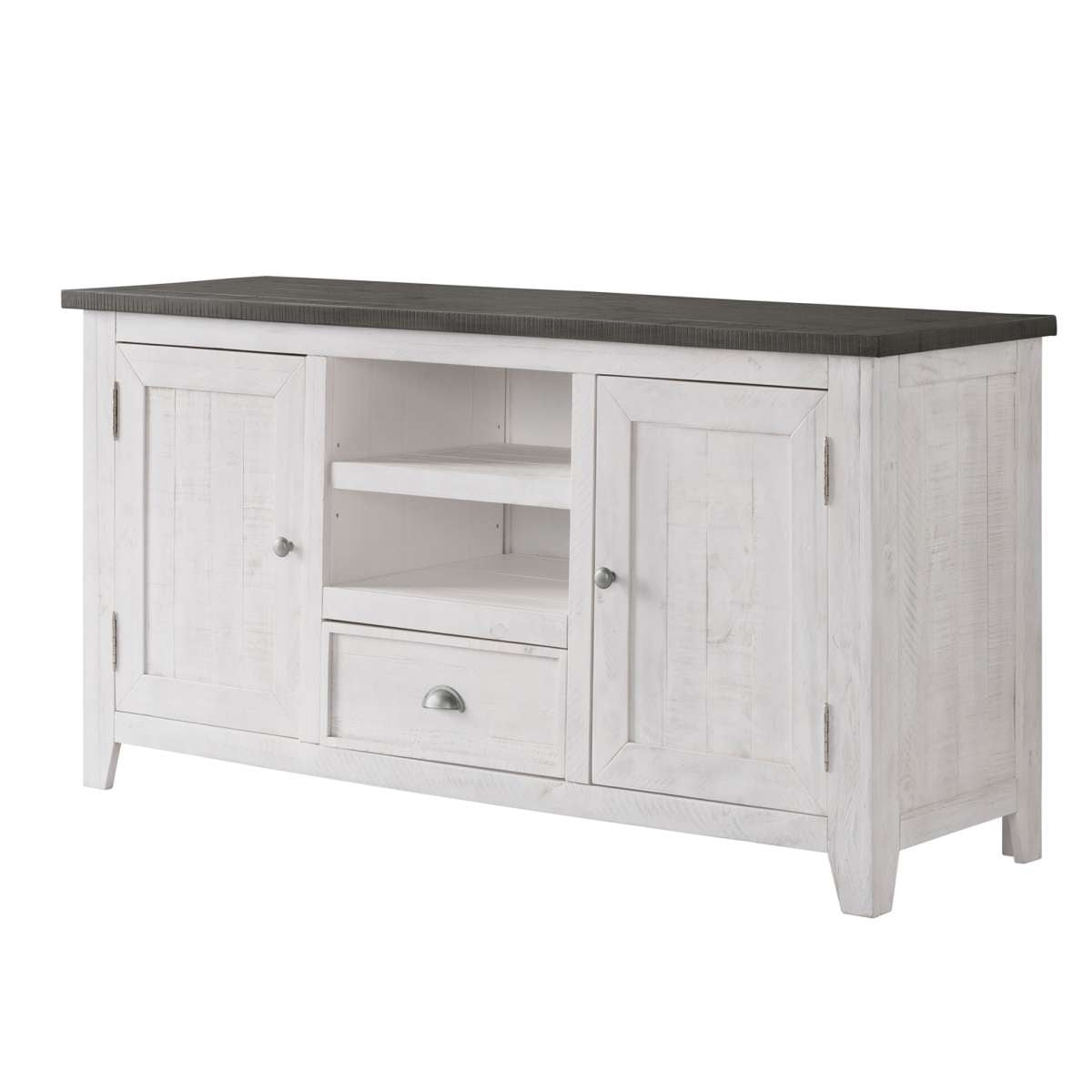 Coastal Wooden Tv Stand With 2 Cabinets And 1 Drawer, White And Gray By Benzara | TV Stands |  Modishstore  - 4