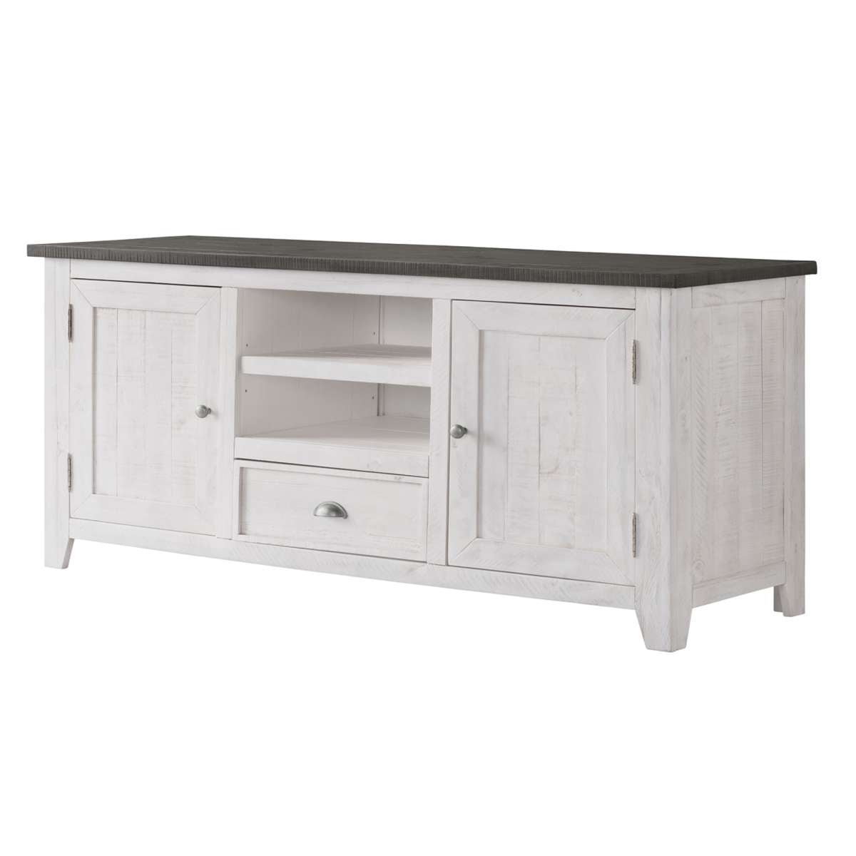 Coastal Wooden Tv Stand With 2 Cabinets And 1 Drawer, White And Gray By Benzara | TV Stands |  Modishstore  - 3