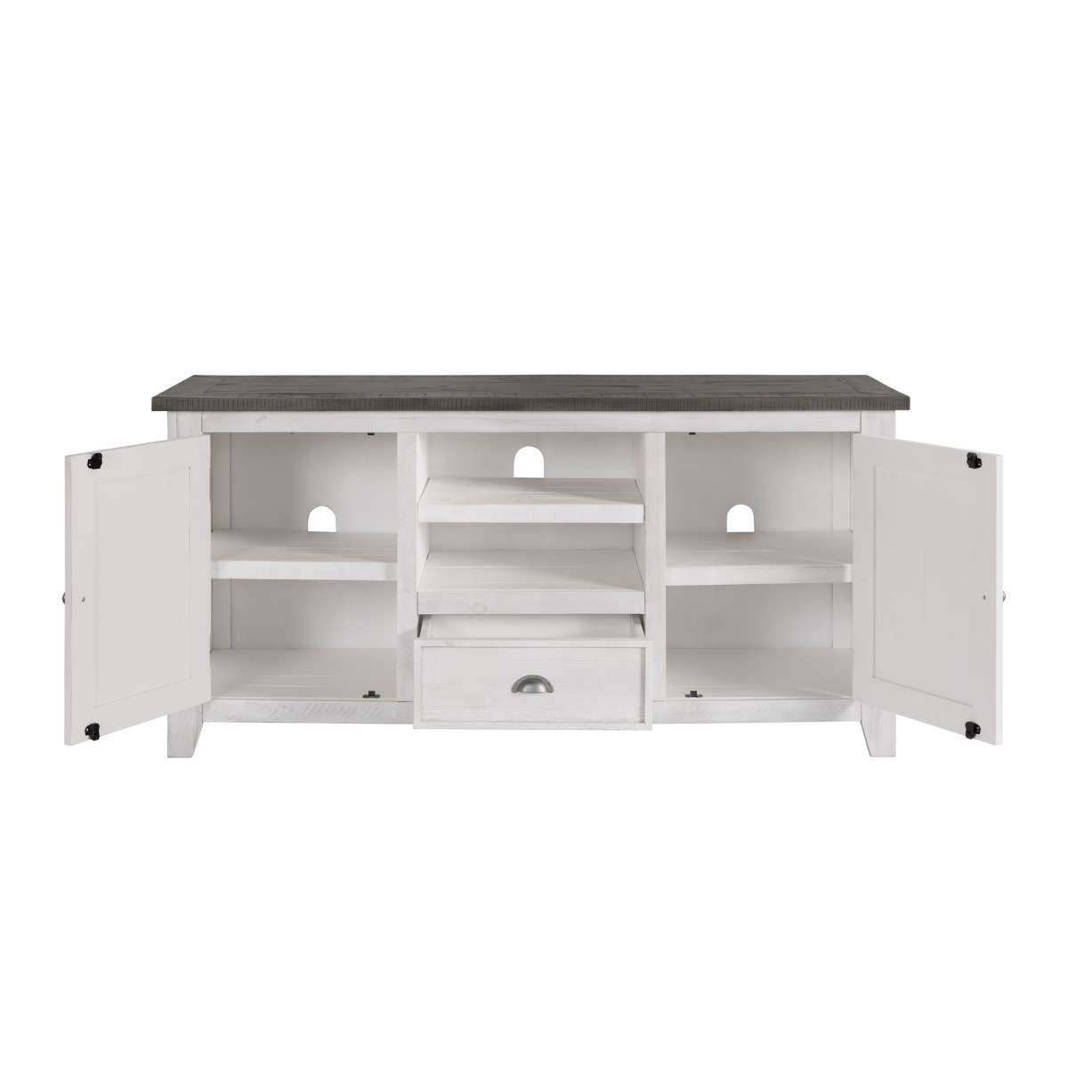 Coastal Wooden Tv Stand With 2 Cabinets And 1 Drawer, White And Gray By Benzara | TV Stands |  Modishstore  - 6