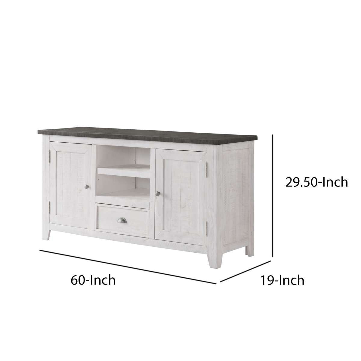 Coastal Wooden Tv Stand With 2 Cabinets And 1 Drawer, White And Gray By Benzara | TV Stands |  Modishstore  - 5