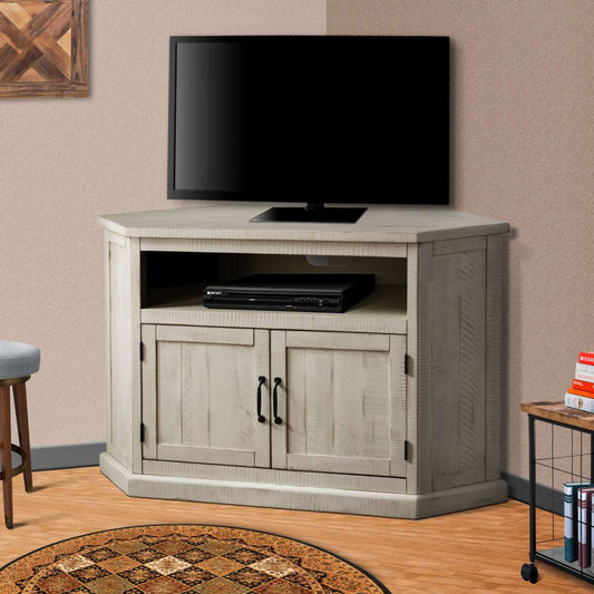 Rustic Style Wooden Corner Tv Stand With 2 Door Cabinet, White By Benzara | TV Stands |  Modishstore 