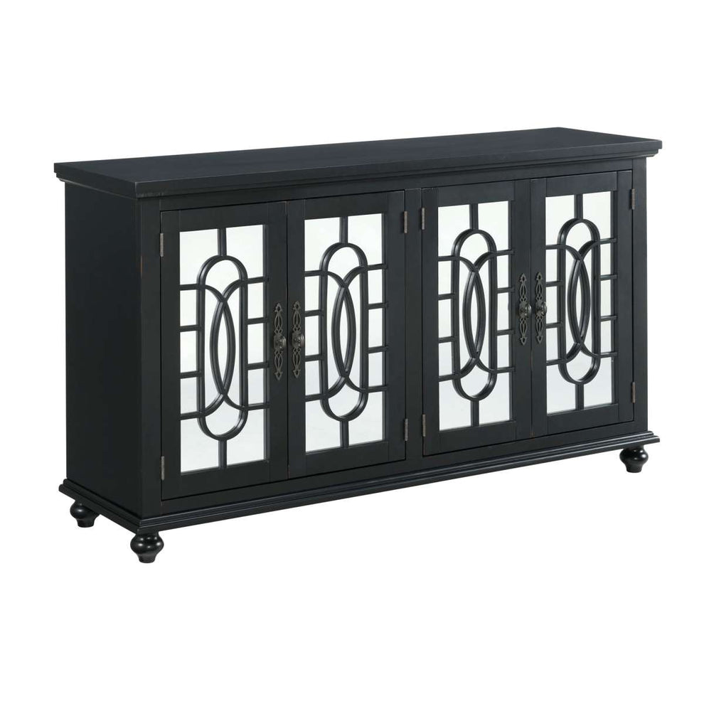 Trellis Front Wood And Glass Tv Stand With Cabinet Storage, Black By Benzara | Cabinets |  Modishstore  - 4