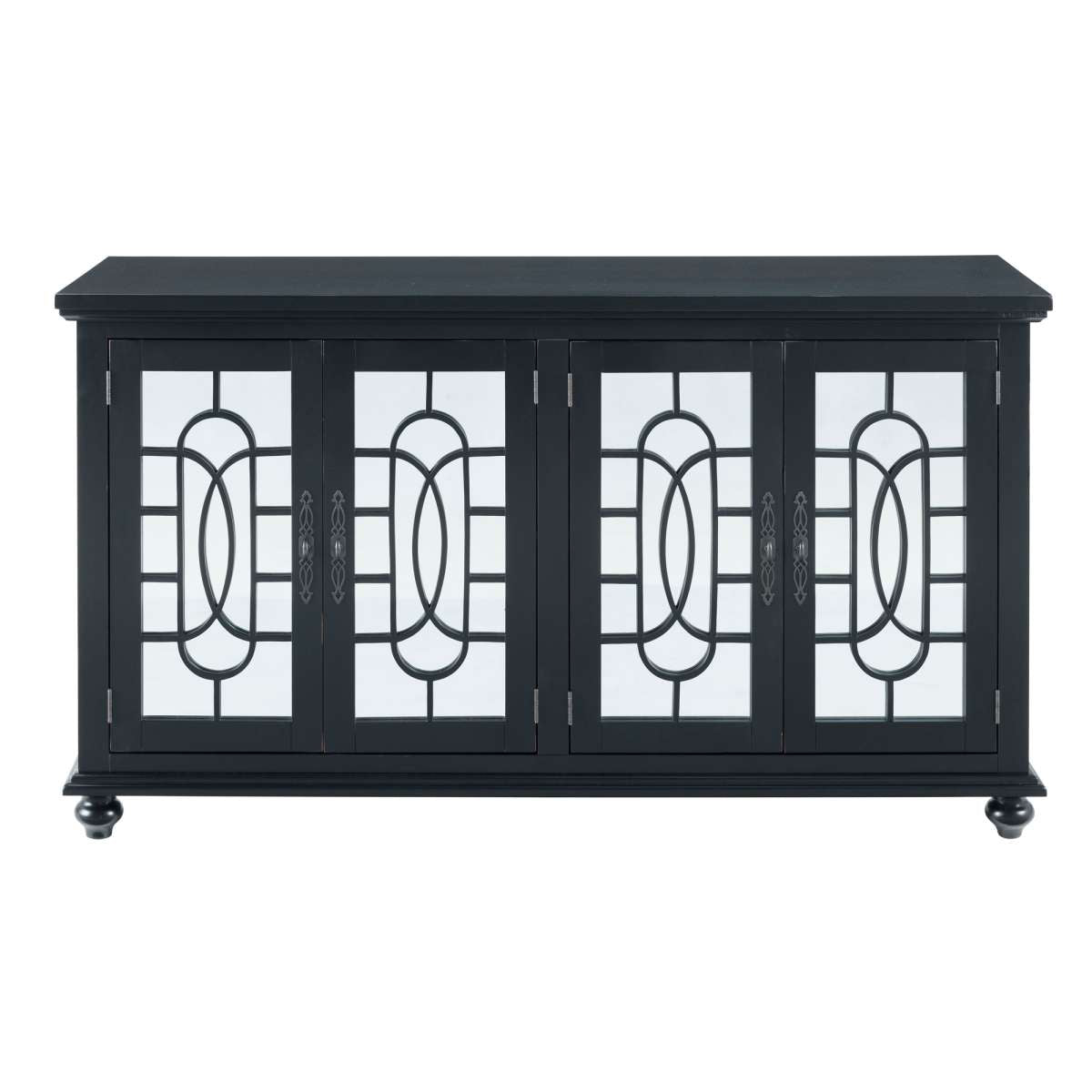 Trellis Front Wood And Glass Tv Stand With Cabinet Storage, Black By Benzara | Cabinets |  Modishstore 