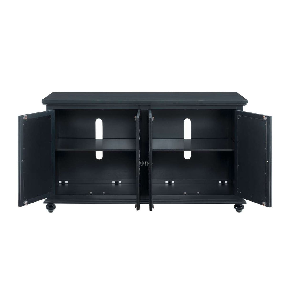 Trellis Front Wood And Glass Tv Stand With Cabinet Storage, Black By Benzara | Cabinets |  Modishstore  - 3