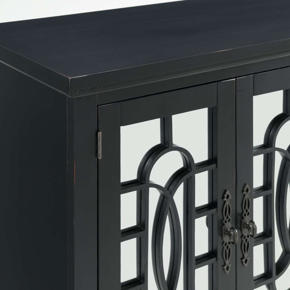 Trellis Front Wood And Glass Tv Stand With Cabinet Storage, Black By Benzara | Cabinets |  Modishstore  - 5