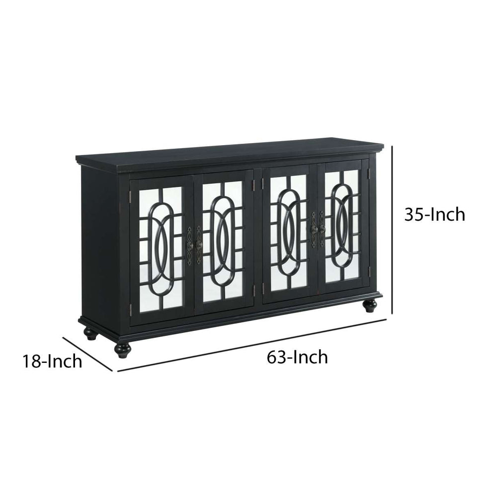 Trellis Front Wood And Glass Tv Stand With Cabinet Storage, Black By Benzara | Cabinets |  Modishstore  - 6