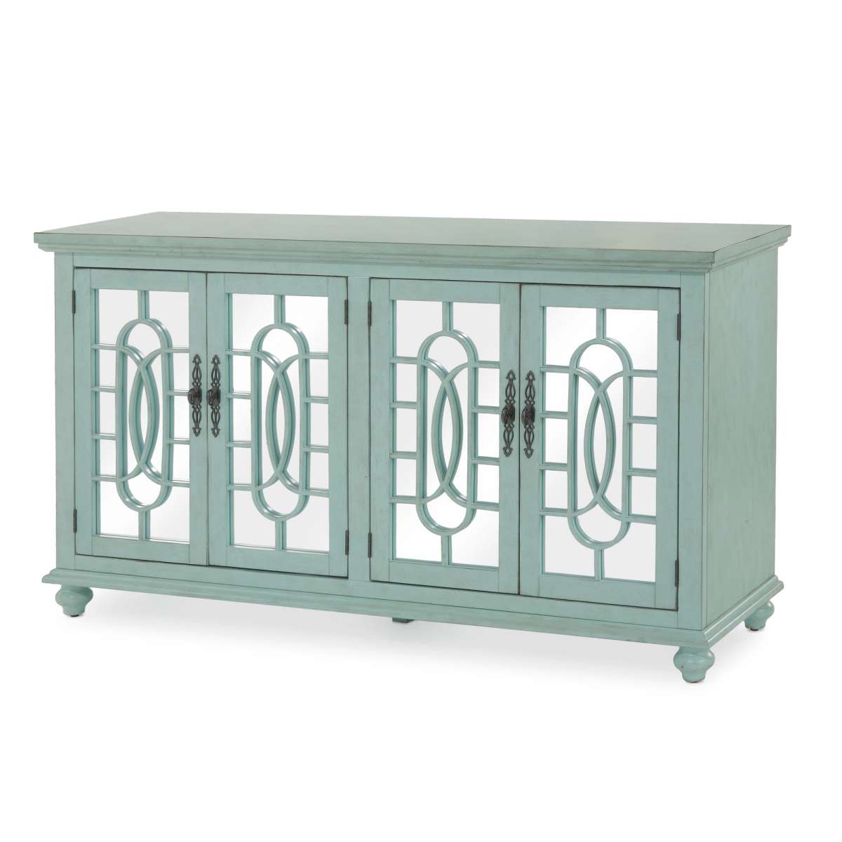 Trellis Front Wood And Glass Tv Stand With Cabinet Storage, Mint Green By Benzara | Cabinets |  Modishstore  - 5