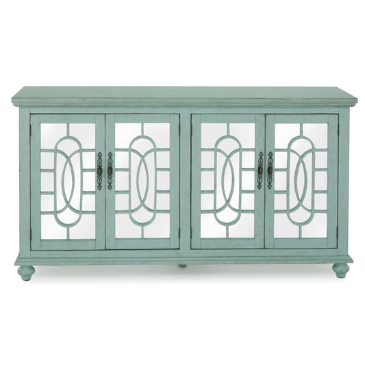 Trellis Front Wood And Glass Tv Stand With Cabinet Storage, Mint Green By Benzara | Cabinets |  Modishstore 