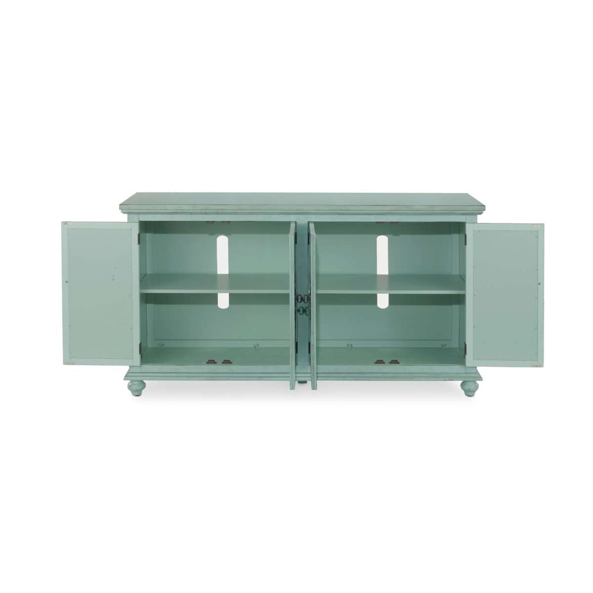 Trellis Front Wood And Glass Tv Stand With Cabinet Storage, Mint Green By Benzara | Cabinets |  Modishstore  - 6