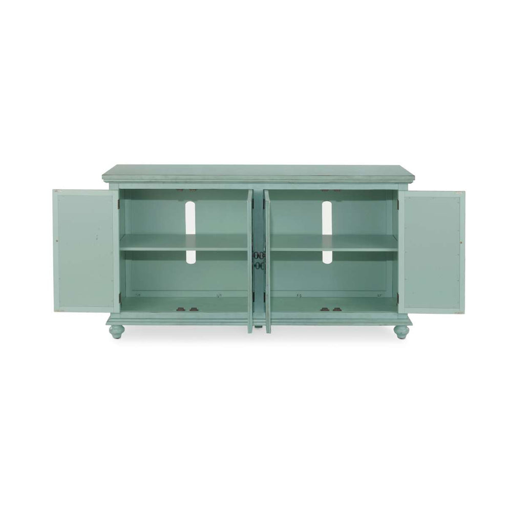 Trellis Front Wood And Glass Tv Stand With Cabinet Storage, Mint Green By Benzara | Cabinets |  Modishstore  - 6