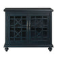 Transitional Wood And Glass Tv Stand With Trellis Cabinet Front, Dark Blue By Benzara | Cabinets |  Modishstore  - 5