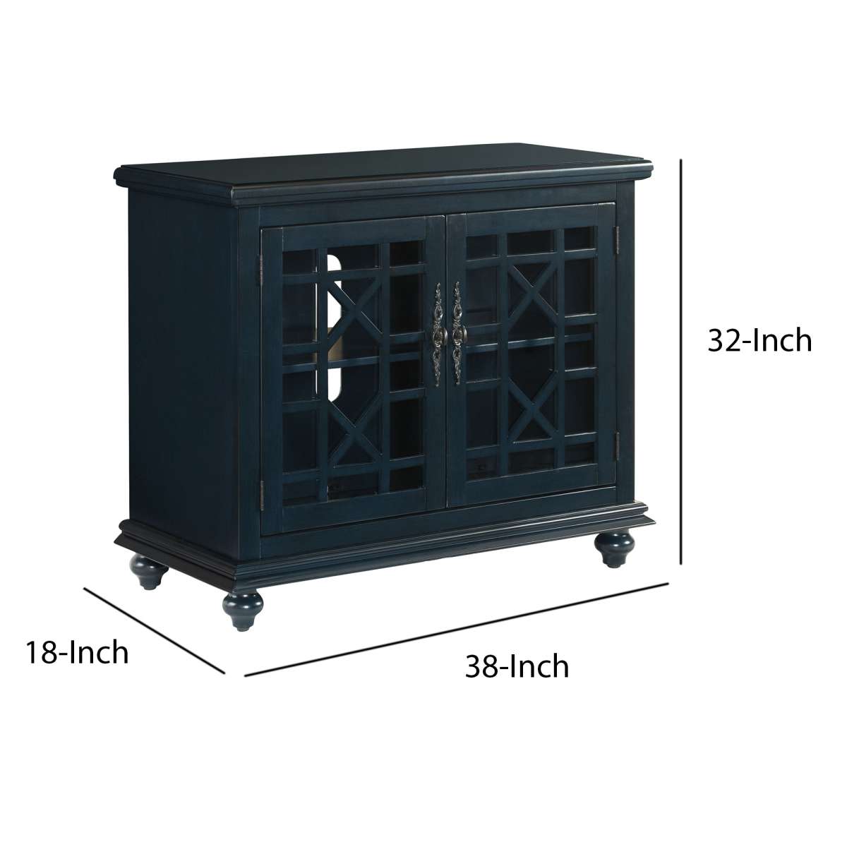 Transitional Wood And Glass Tv Stand With Trellis Cabinet Front, Dark Blue By Benzara | Cabinets |  Modishstore  - 4