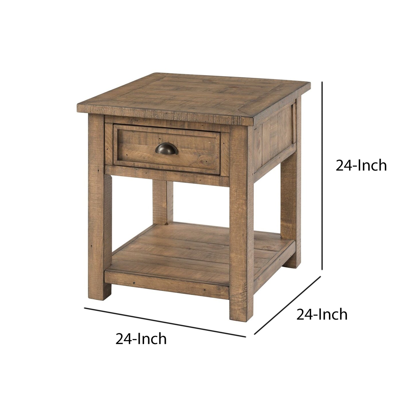Coastal Style Square Wooden End Table With 1 Drawer, Brown By Benzara | End Tables | Modishstore - 3