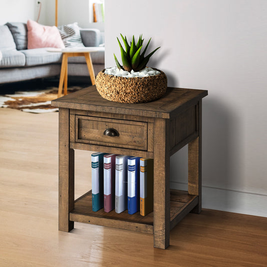 Coastal Style Square Wooden End Table With 1 Drawer, Brown By Benzara | End Tables | Modishstore