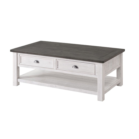 Coastal Rectangular Wooden Coffee Table With 2 Drawers, White And Gray By Benzara | Coffee Tables | Modishstore