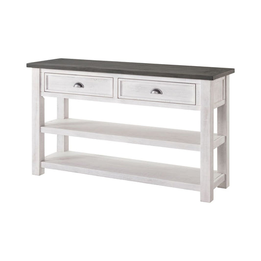 Coastal Rectangular Wooden Console Table With 2 Drawers, White And Gray By Benzara | Console Tables | Modishstore