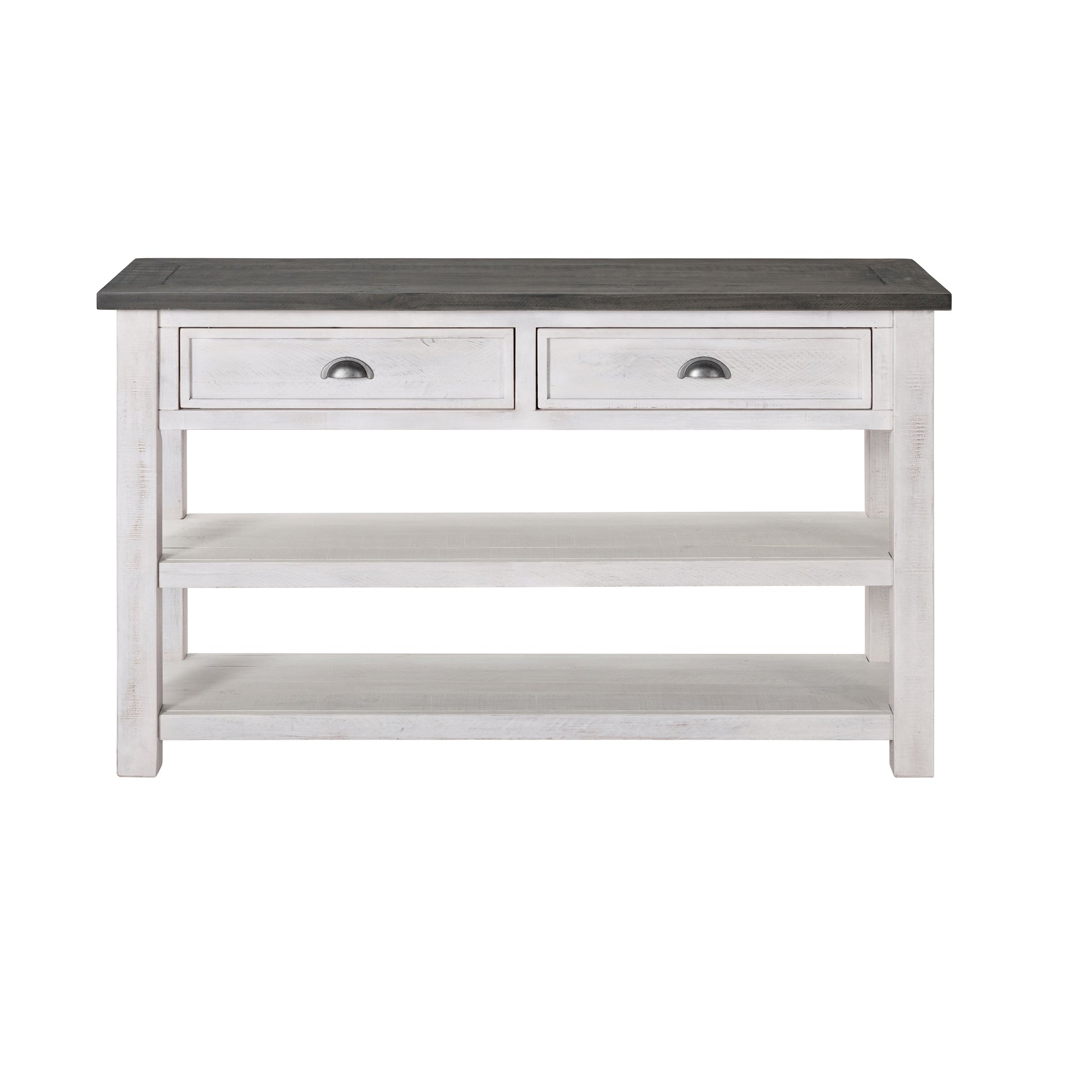Coastal Rectangular Wooden Console Table With 2 Drawers, White And Gray By Benzara | Console Tables | Modishstore - 5