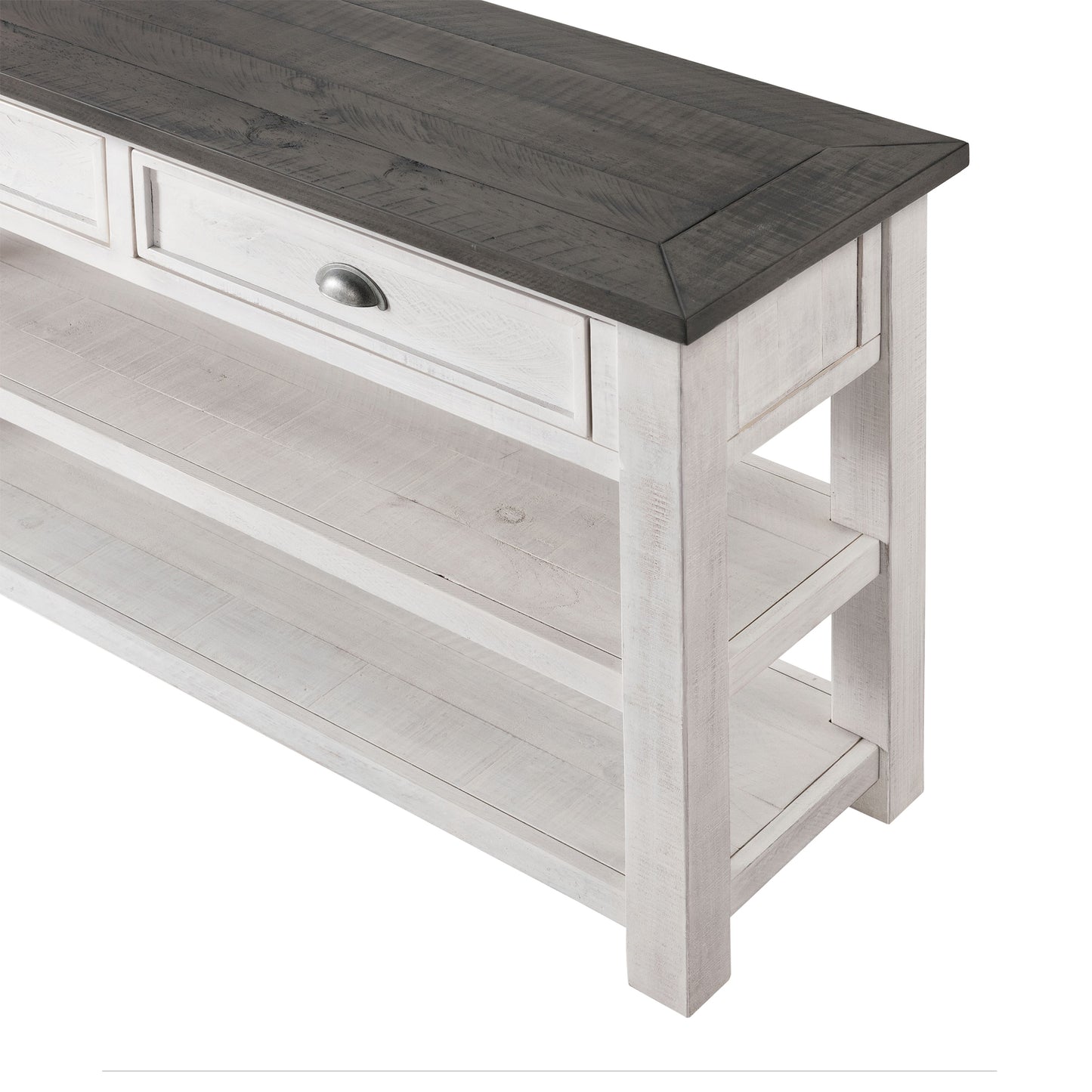 Coastal Rectangular Wooden Console Table With 2 Drawers, White And Gray By Benzara | Console Tables | Modishstore - 4
