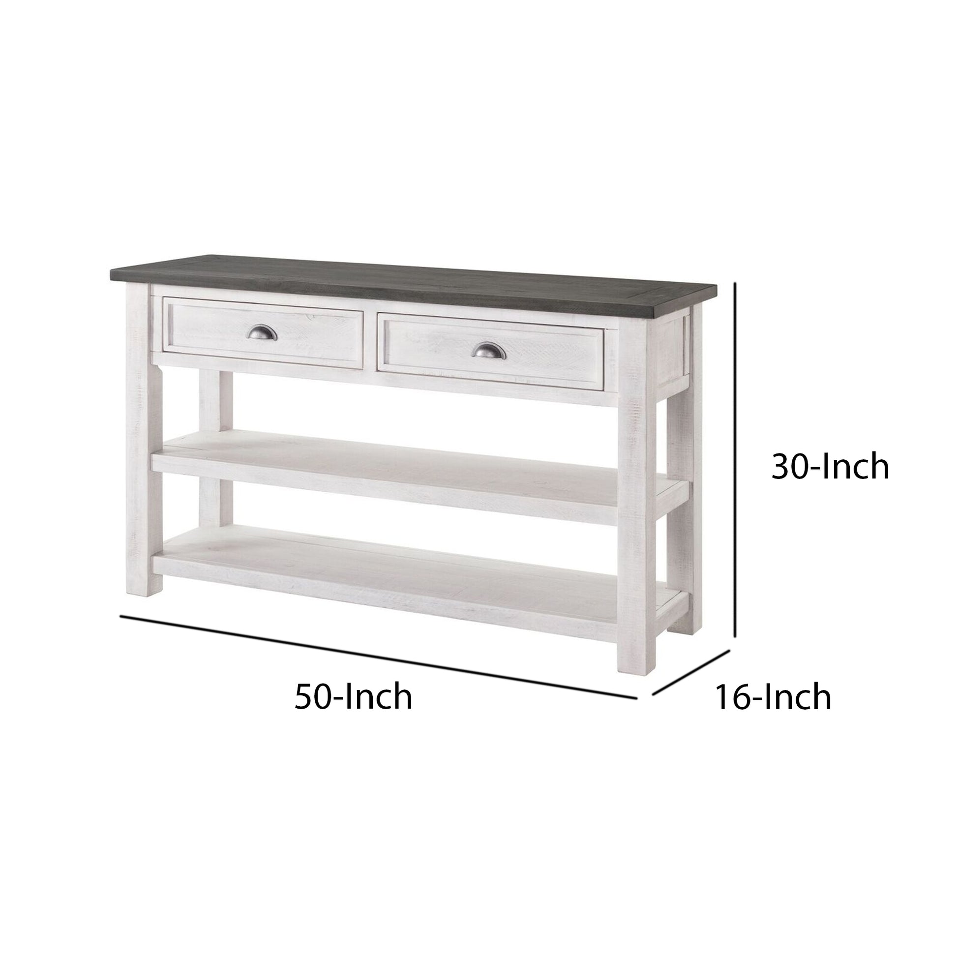 Coastal Rectangular Wooden Console Table With 2 Drawers, White And Gray By Benzara | Console Tables | Modishstore - 2