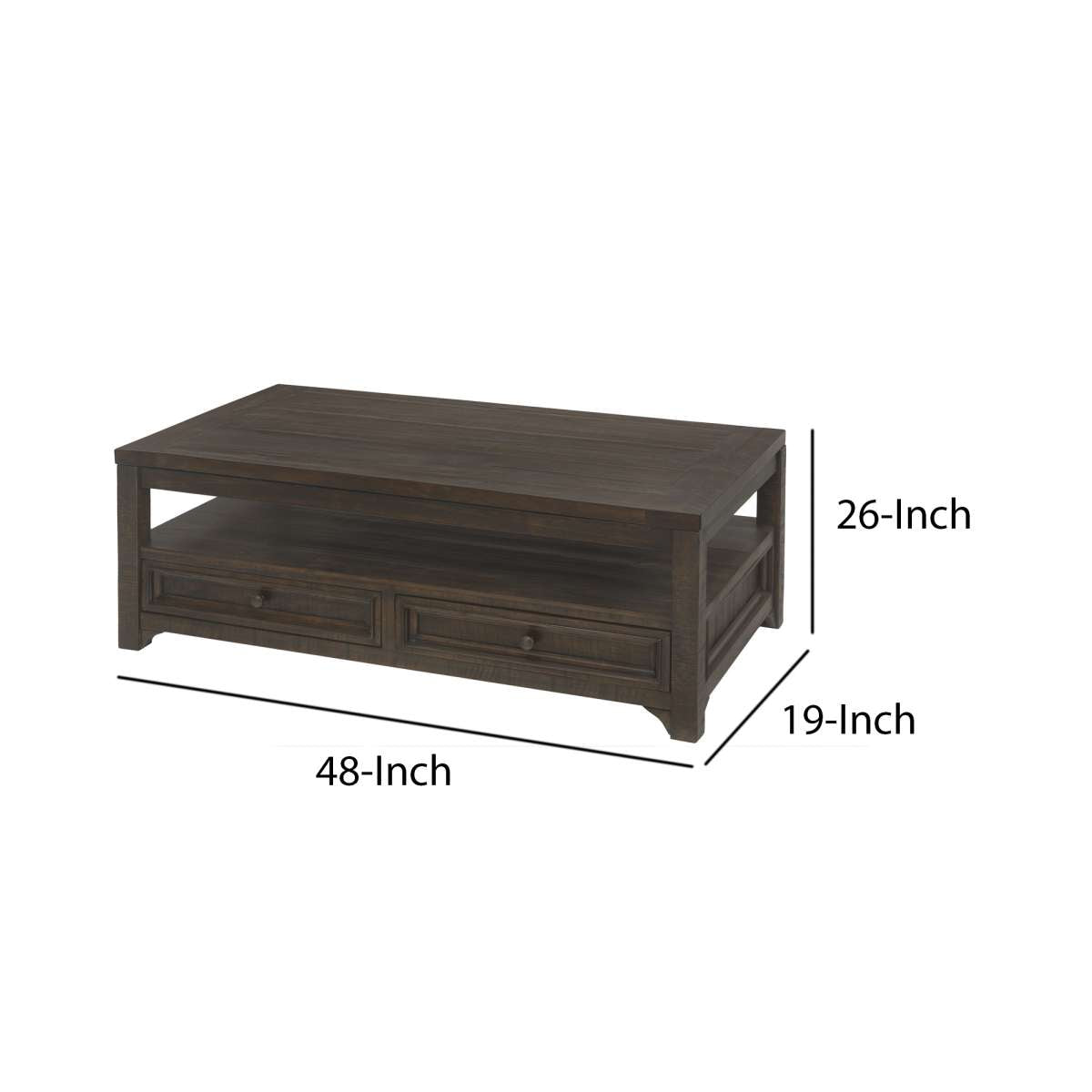 Rectangular Wooden Lift Top Coffee Table With 2 Drawers, Brown By Benzara | Coffee Tables |  Modishstore  - 3
