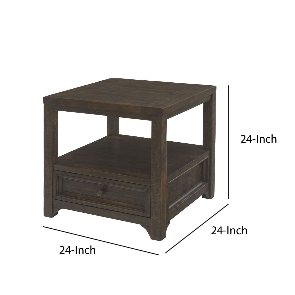 Rectangular Wooden End Table With 1 Drawer And 1 Open Shelf, Brown By Benzara | Side Tables |  Modishstore  - 4