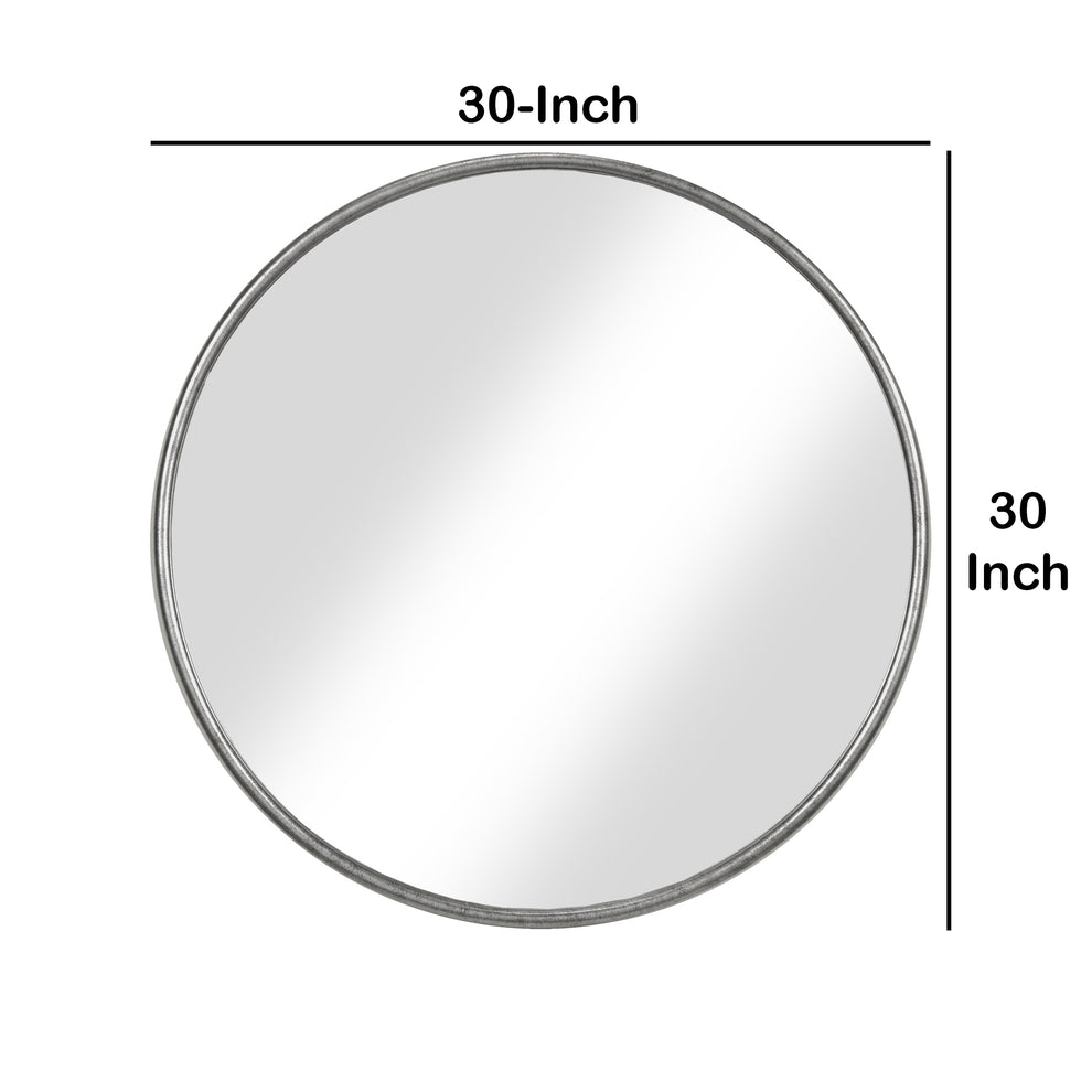 Contemporary Style Round Metal Framed Wall Mirror, Small, Antique Silver By Benzara | Mirrors |  Modishstore  - 2