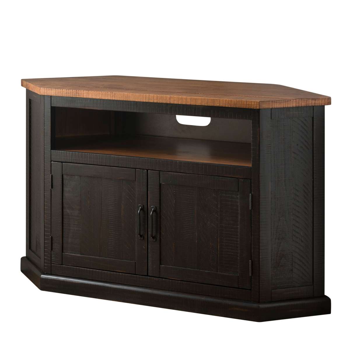 Rustic Style Wooden Corner Tv Stand With 2 Door Cabinet, Brown By Benzara | TV Stands |  Modishstore  - 5