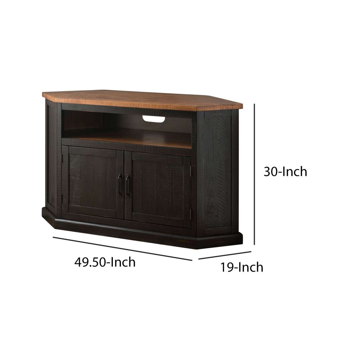 Rustic Style Wooden Corner Tv Stand With 2 Door Cabinet, Brown By Benzara | TV Stands |  Modishstore  - 4