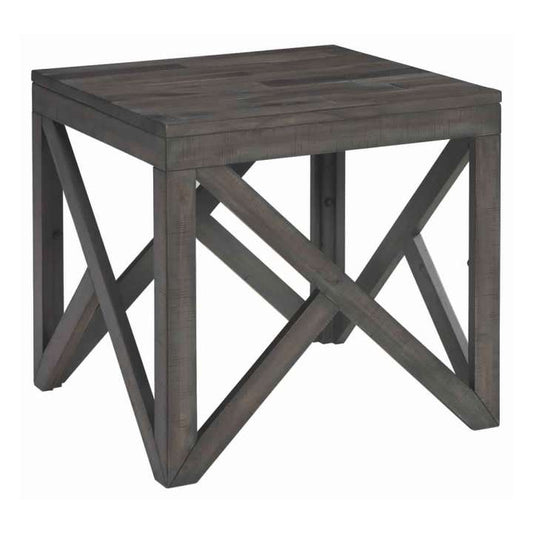 Square End Table With Butcher Block Style Top And Lambda Design, Gray By Benzara | Side Tables |  Modishstore 