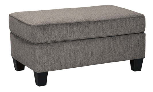 Fabric Upholstered Wooden Ottoman With Tapered Legs, Gray And Black By Benzara | Ottomans | Modishstore