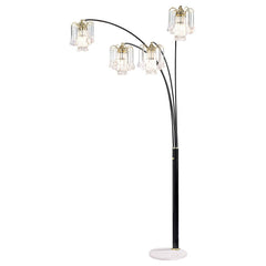 Modern Metal Arch Lamp With 4 Lights And Marble Base, Gold And Black By Benzara