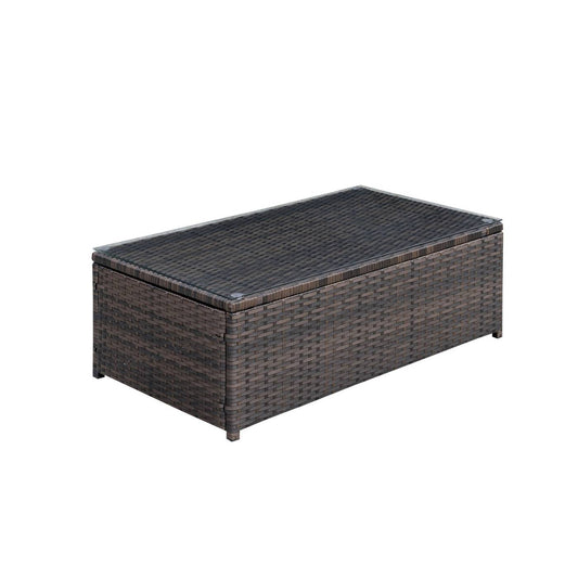 Rectangular Faux Rattan And Aluminum Coffee Table With Glass Top, Brown By Benzara | Coffee Tables |  Modishstore 