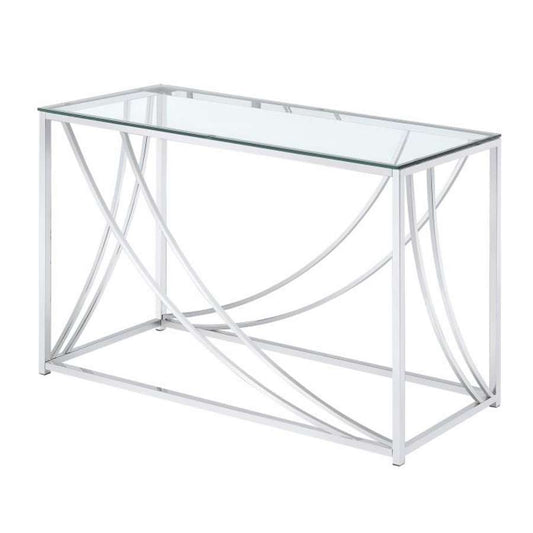 Glass Top Rectangular Sofa Table With Swooping  Curves, Clear And Silver By Benzara | Console Tables |  Modishstore 