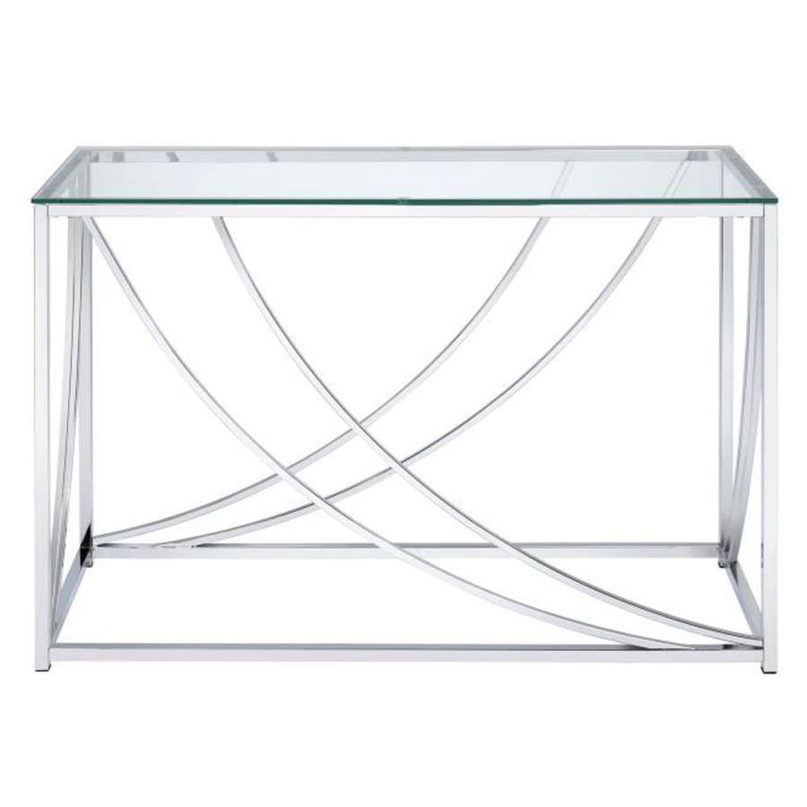Glass Top Rectangular Sofa Table With Swooping  Curves, Clear And Silver By Benzara | Console Tables |  Modishstore  - 4