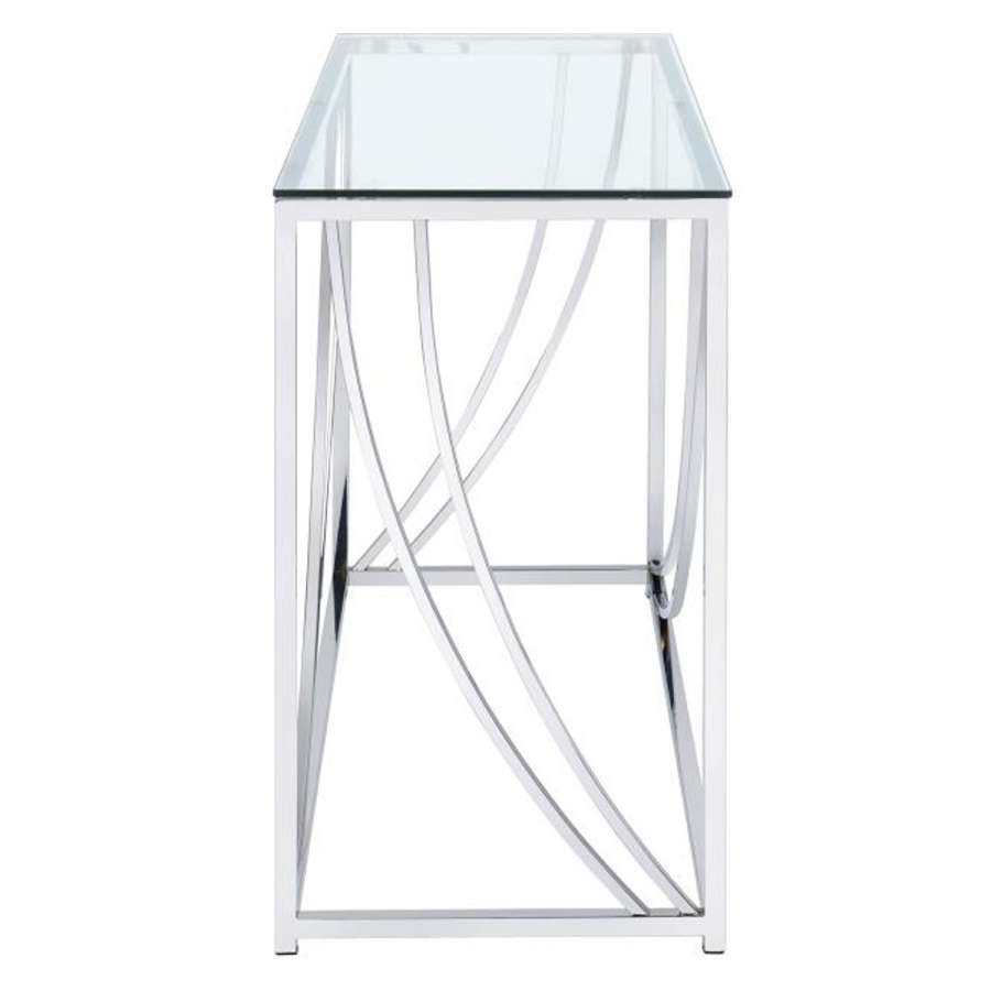 Glass Top Rectangular Sofa Table With Swooping  Curves, Clear And Silver By Benzara | Console Tables |  Modishstore  - 3