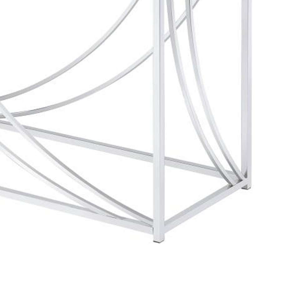 Glass Top Rectangular Sofa Table With Swooping  Curves, Clear And Silver By Benzara | Console Tables |  Modishstore  - 2