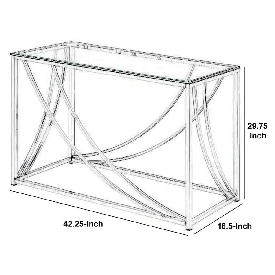 Glass Top Rectangular Sofa Table With Swooping  Curves, Clear And Silver By Benzara | Console Tables |  Modishstore  - 5