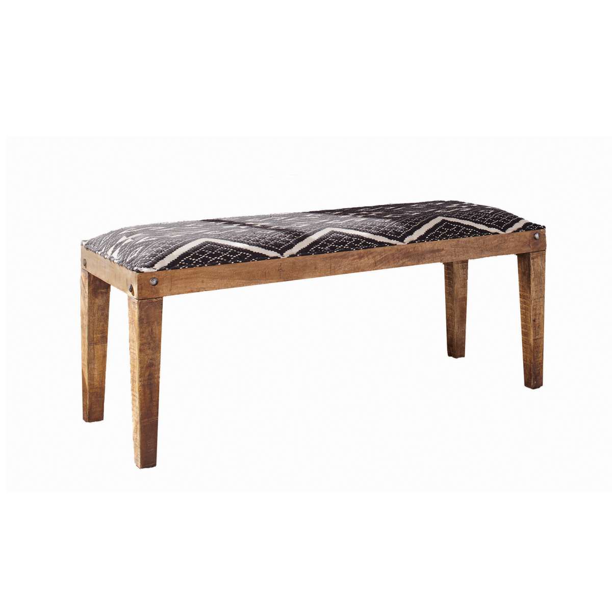 Fabric Upholstered Wooden Bench With Tapered Legs, Brown And Blue By Benzara | Benches |  Modishstore 