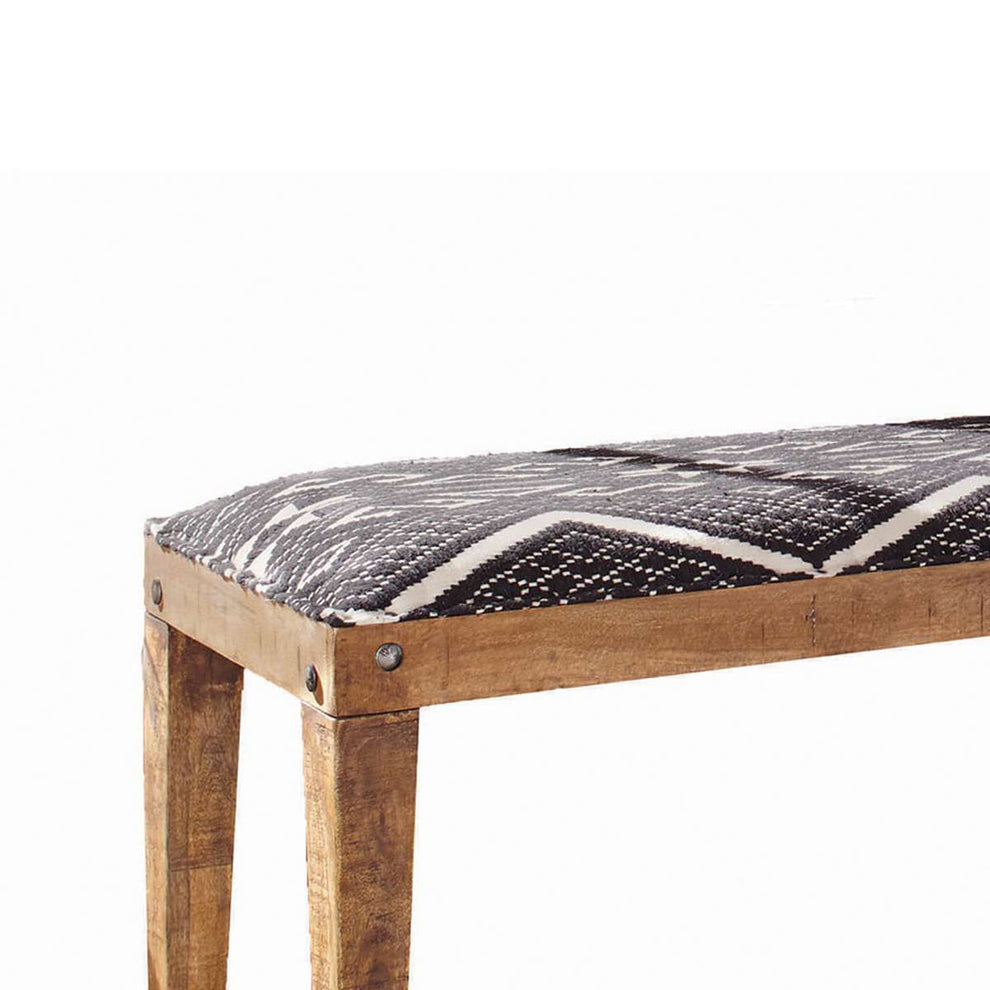 Fabric Upholstered Wooden Bench With Tapered Legs, Brown And Blue By Benzara | Benches |  Modishstore  - 2