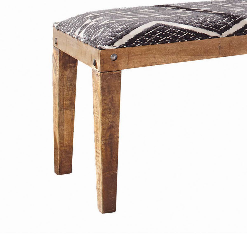 Fabric Upholstered Wooden Bench With Tapered Legs, Brown And Blue By Benzara | Benches |  Modishstore  - 4
