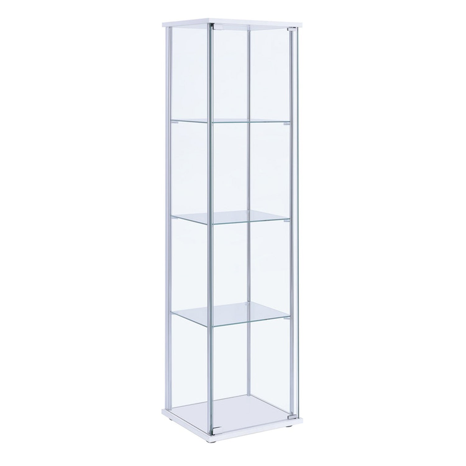Glass And Metal Curio Cabinet With 4 Shelves, Clear And White By Benzara | Cabinets | Modishstore