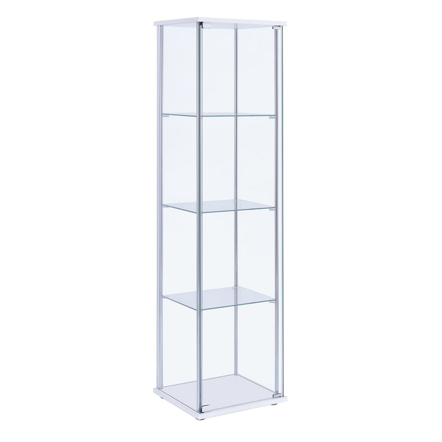 Glass And Metal Curio Cabinet With 4 Shelves, Clear And White By Benzara | Cabinets | Modishstore