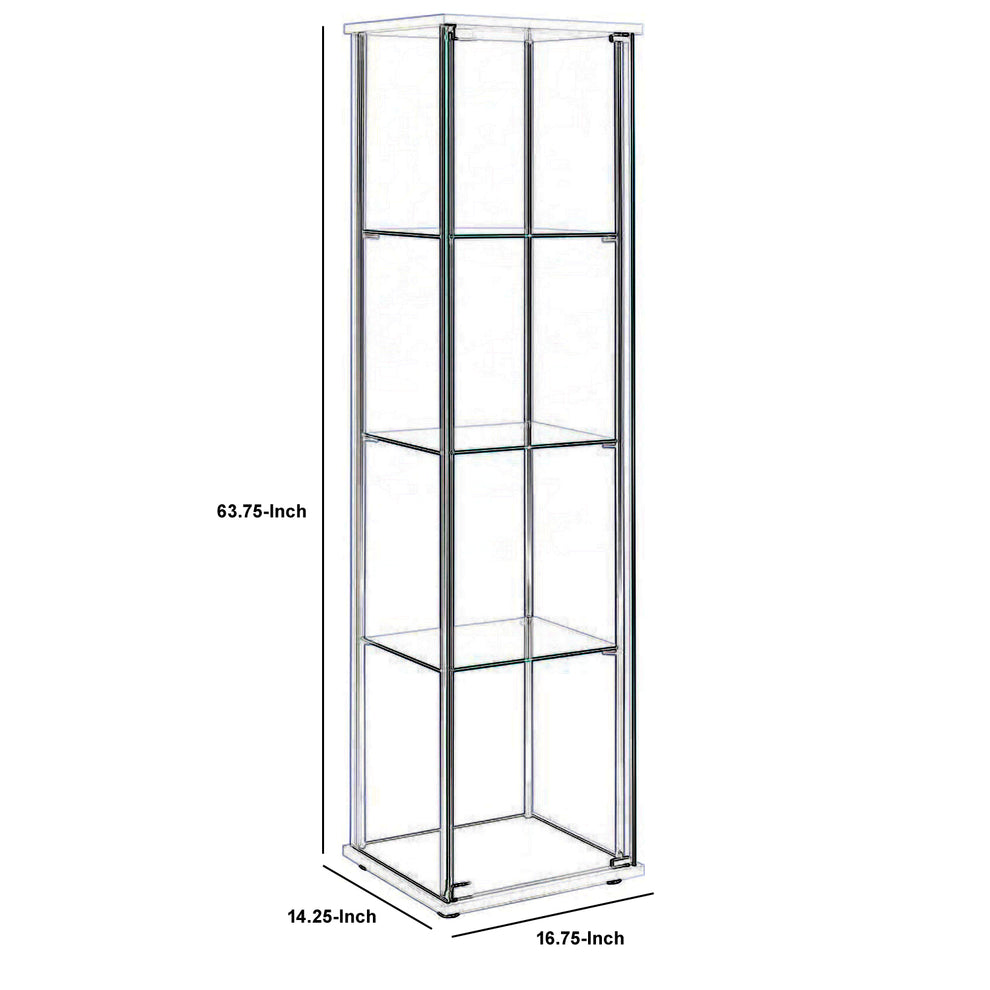 Glass And Metal Curio Cabinet With 4 Shelves, Clear And White By Benzara | Cabinets | Modishstore - 5
