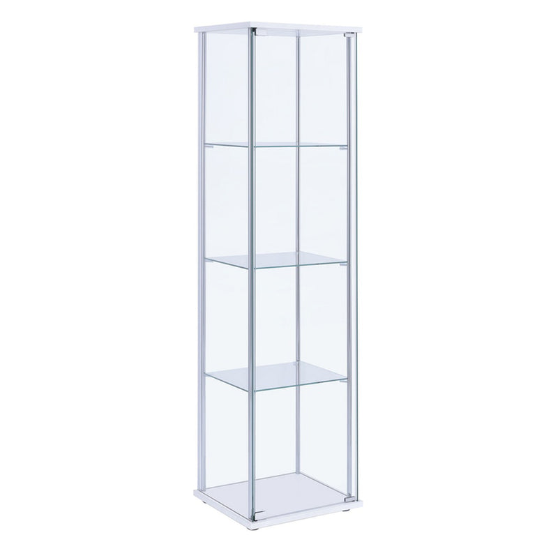 Glass And Metal Curio Cabinet With 4 Shelves, Clear And White By Benzara | Cabinets | Modishstore