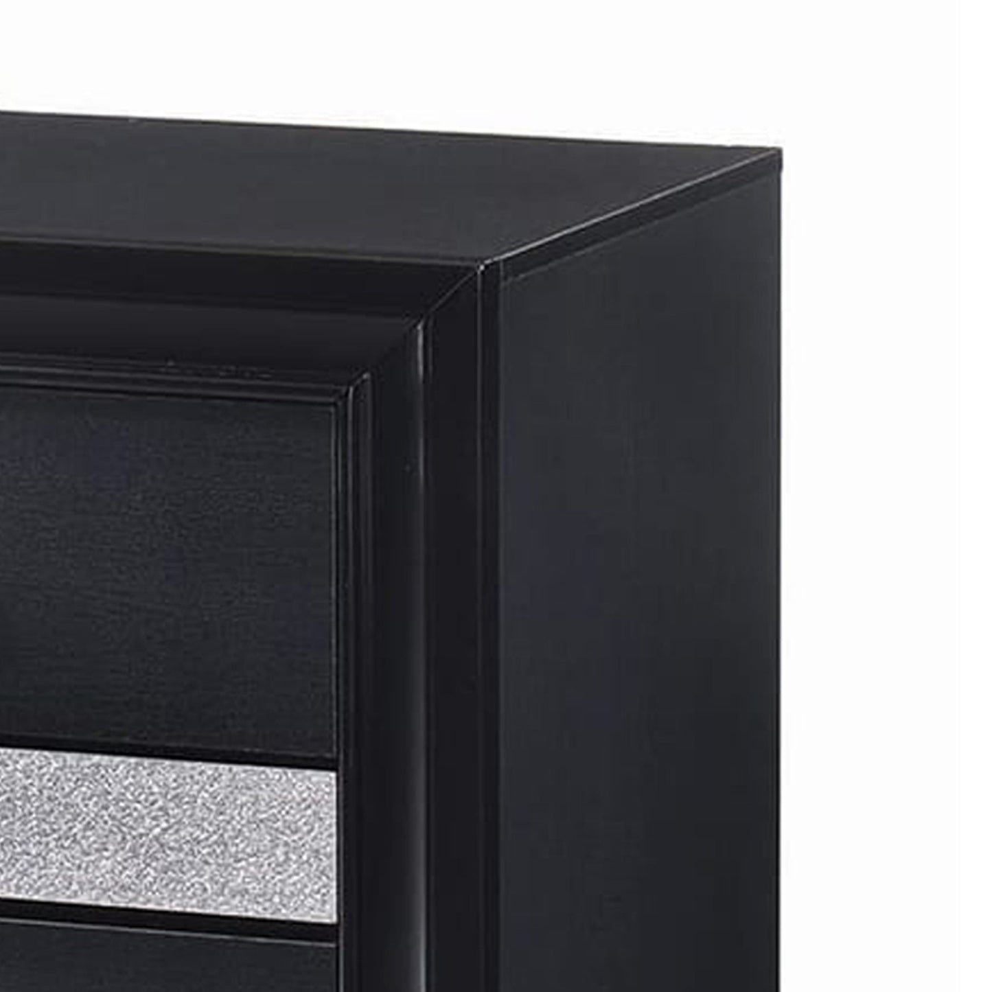 Nightstand With 2 Drawers And Rhinestone Pull Handles, Black And Silver By Benzara | Nightstands | Modishstore - 2