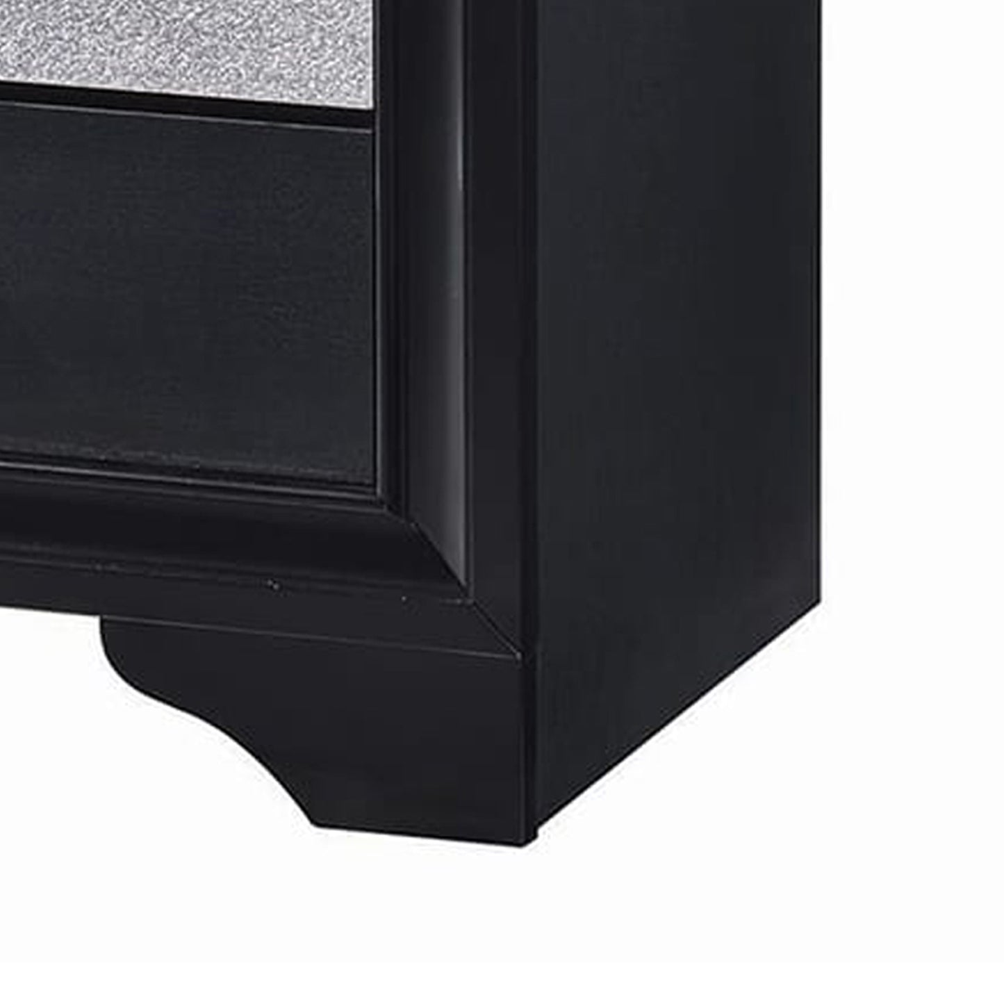 Nightstand With 2 Drawers And Rhinestone Pull Handles, Black And Silver By Benzara | Nightstands | Modishstore - 4