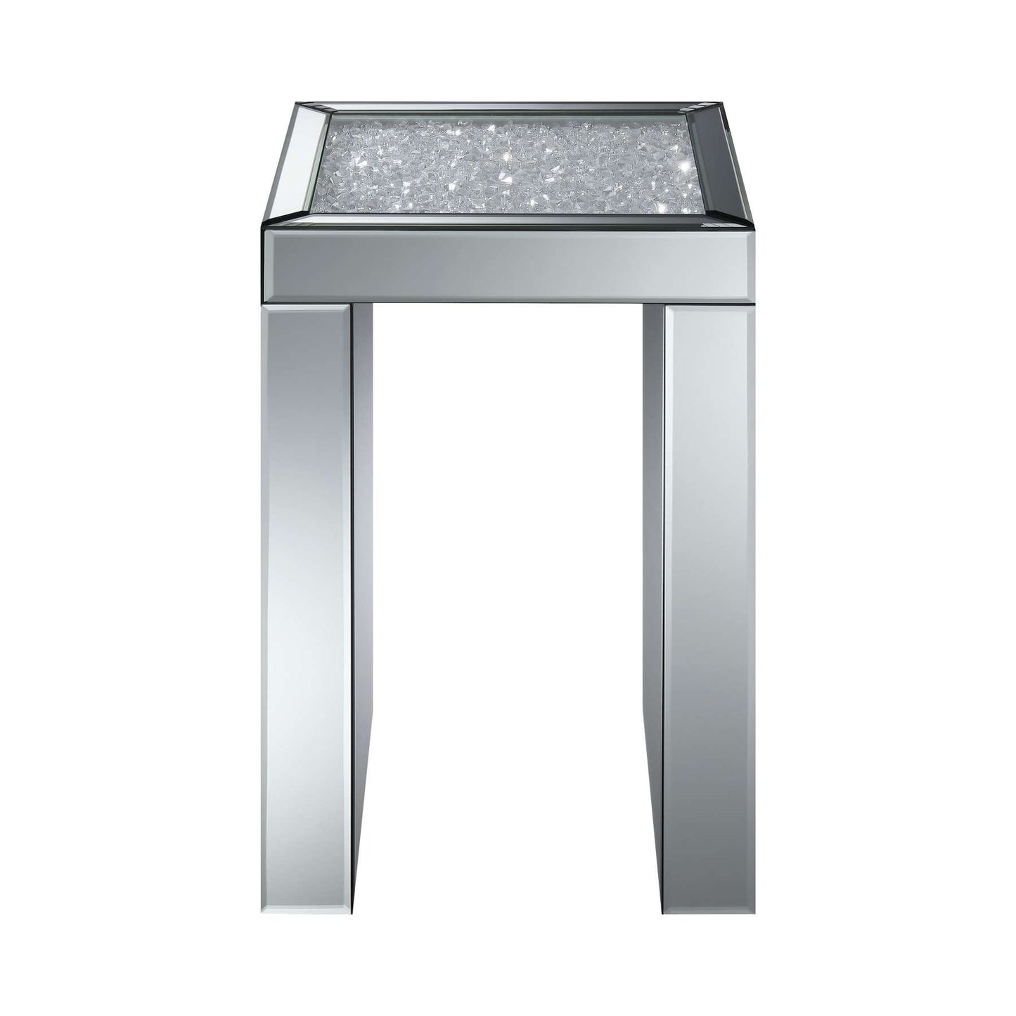 Mirror Panelled Accent Table With Crystal Embellished Top, Silver By Benzara | Side Tables |  Modishstore 
