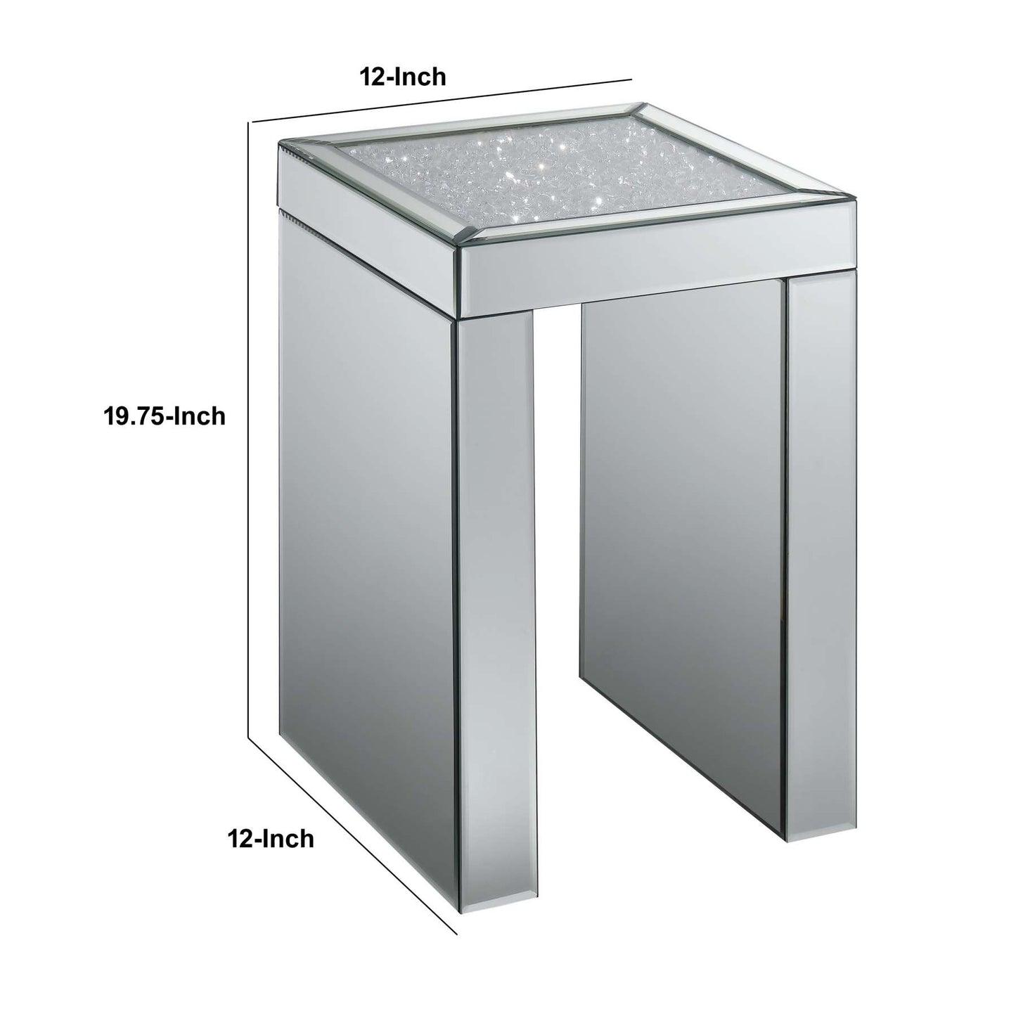 Mirror Panelled Accent Table With Crystal Embellished Top, Silver By Benzara | Side Tables |  Modishstore  - 3