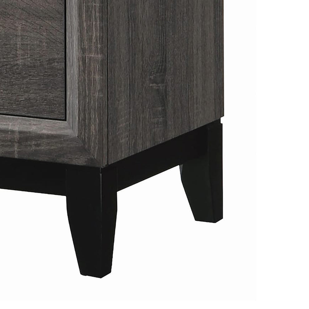 Wooden Nightstand With 2 Drawers And Chamfered Legs, Gray And Black By Benzara | Nightstands | Modishstore - 4